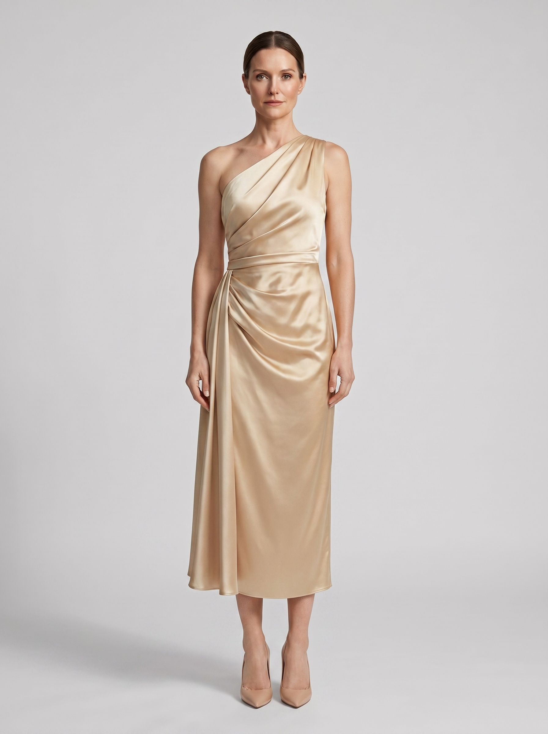 Robe midi à une épaule et drapé sur le buste