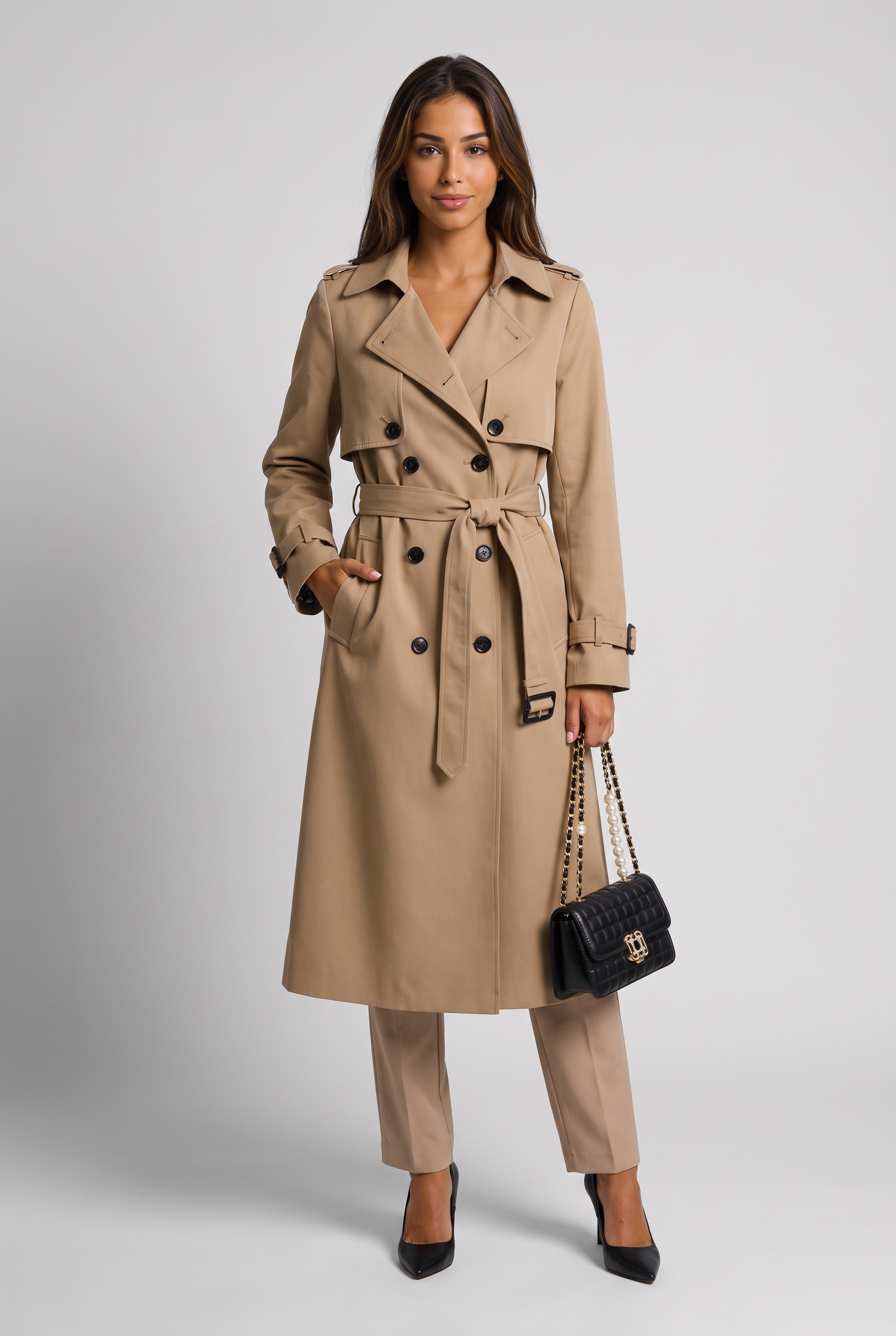 Trench long à ceinture et intérieur chaud