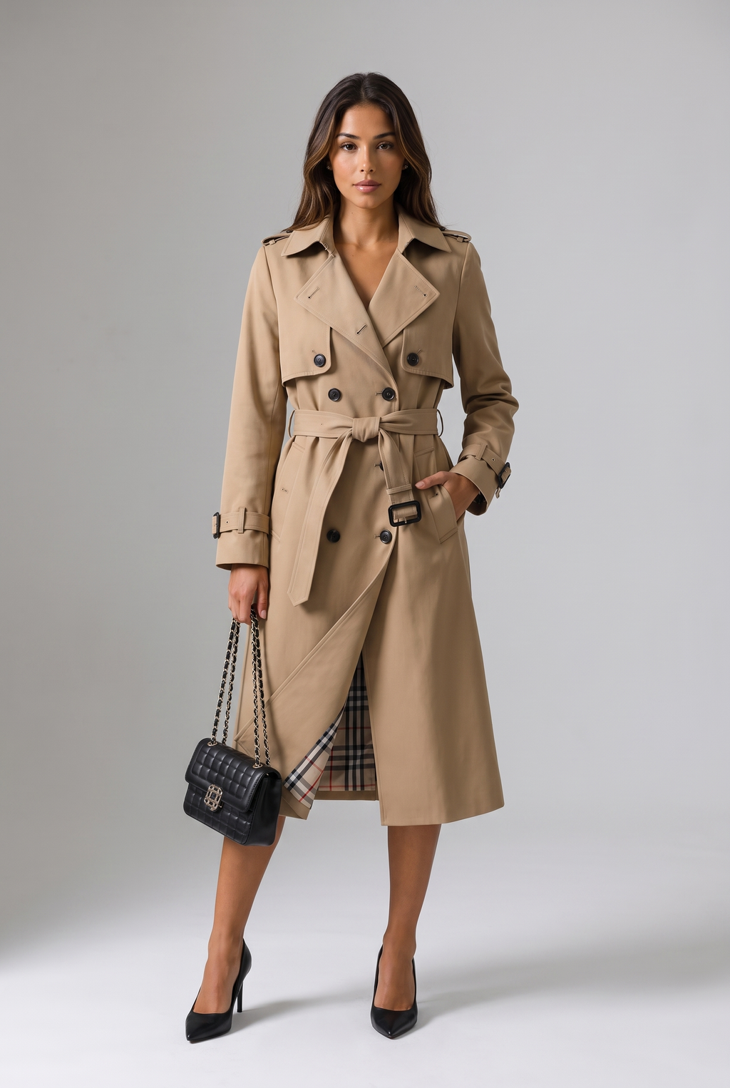 Trench long à ceinture et intérieur chaud