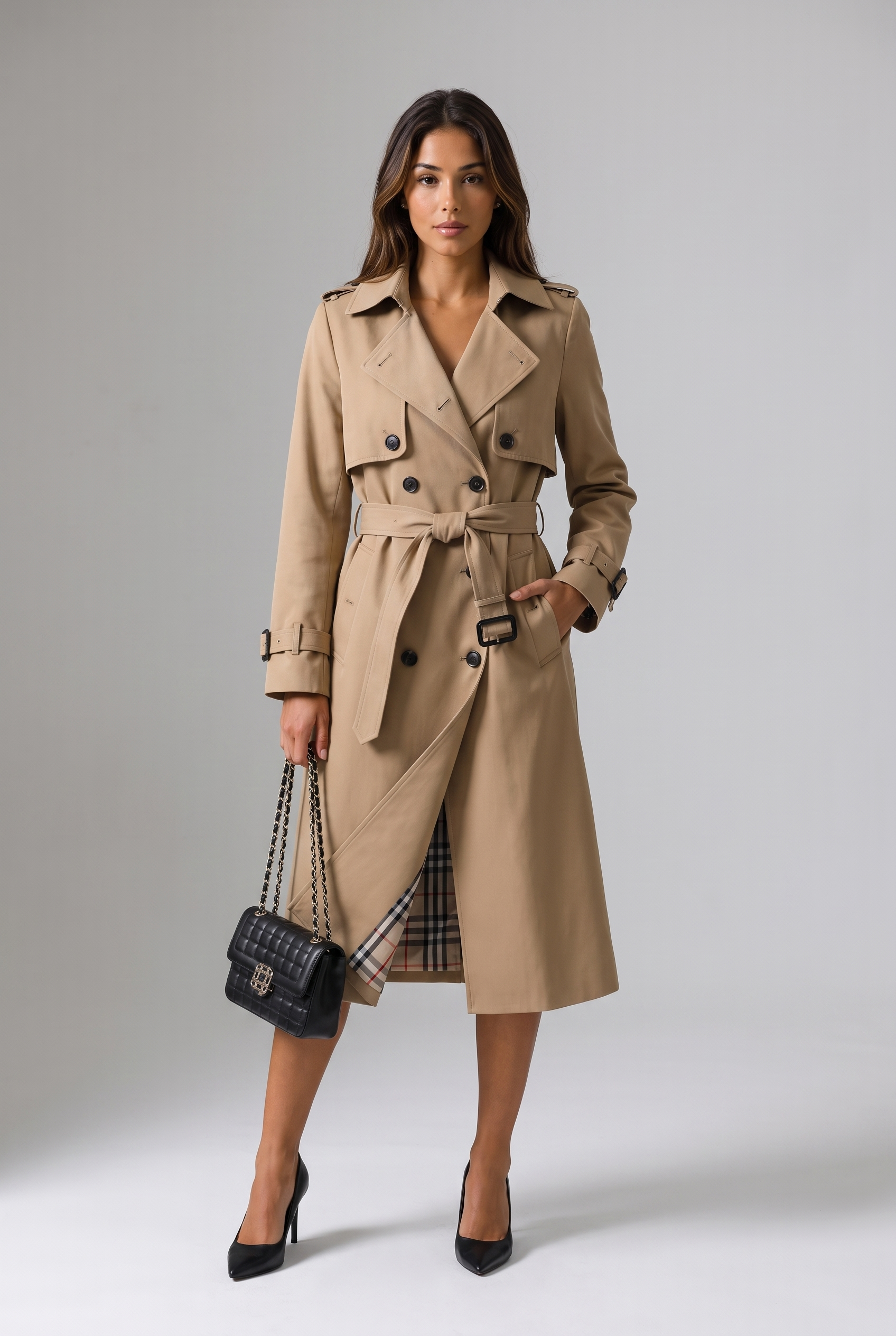 Trench long à ceinture et intérieur chaud