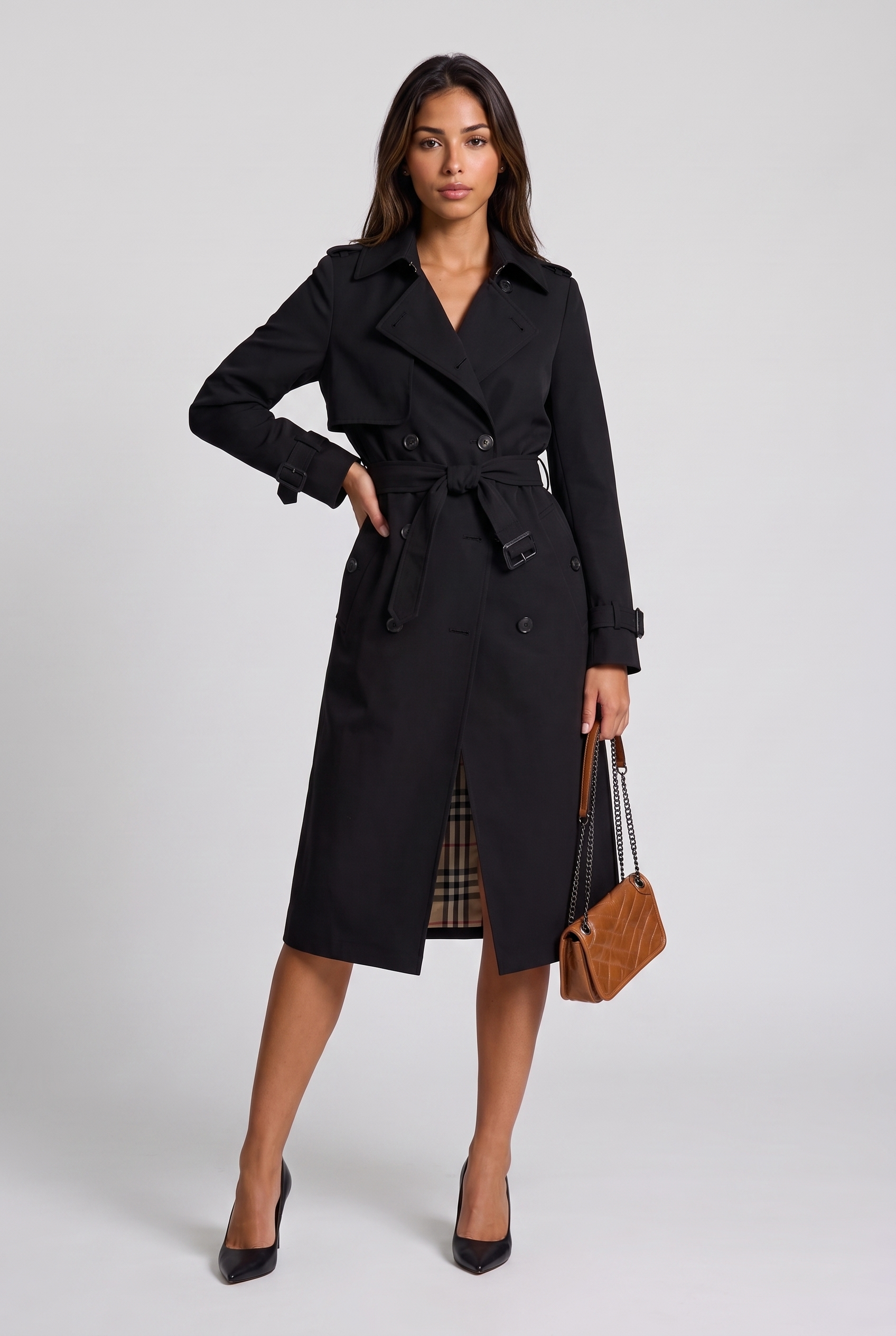 Trench long à ceinture et intérieur chaud