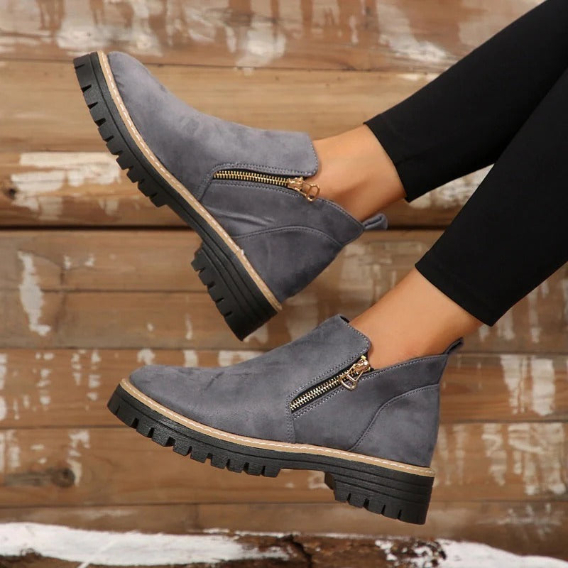 Bottines à bout rond et zip latéral
