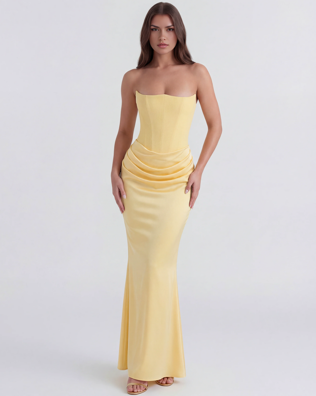 Robe longue corsetée en crêpe stretch à bustier