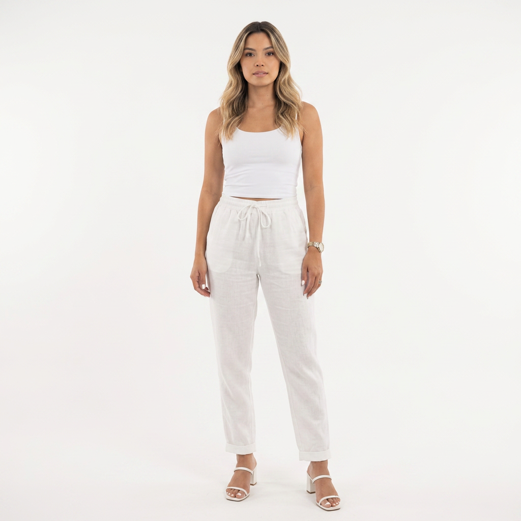Pantalon en lin à taille haute
