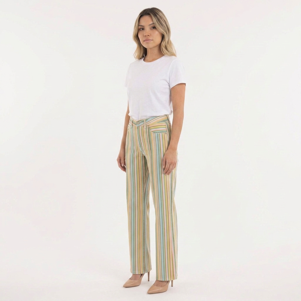 Pantalon à rayures multicolores et coupe droite