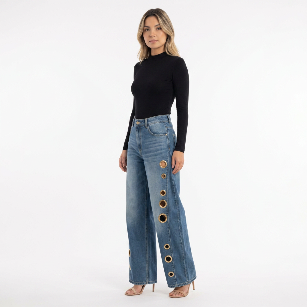 Pantalon baggy à œillets métalliques