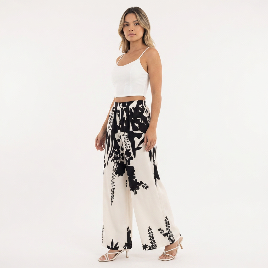 Pantalon palazzo à imprimé botanique