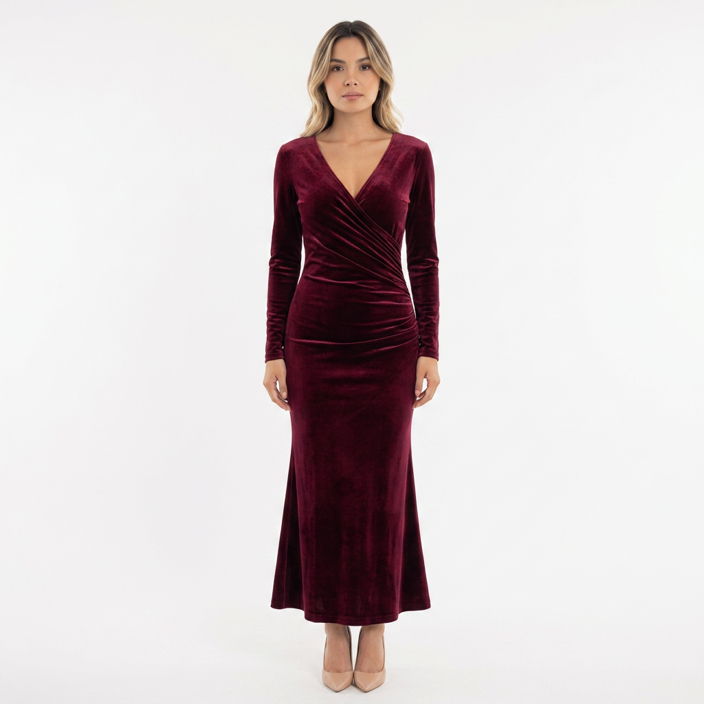 Robe midi en velours à drapé sur la taille
