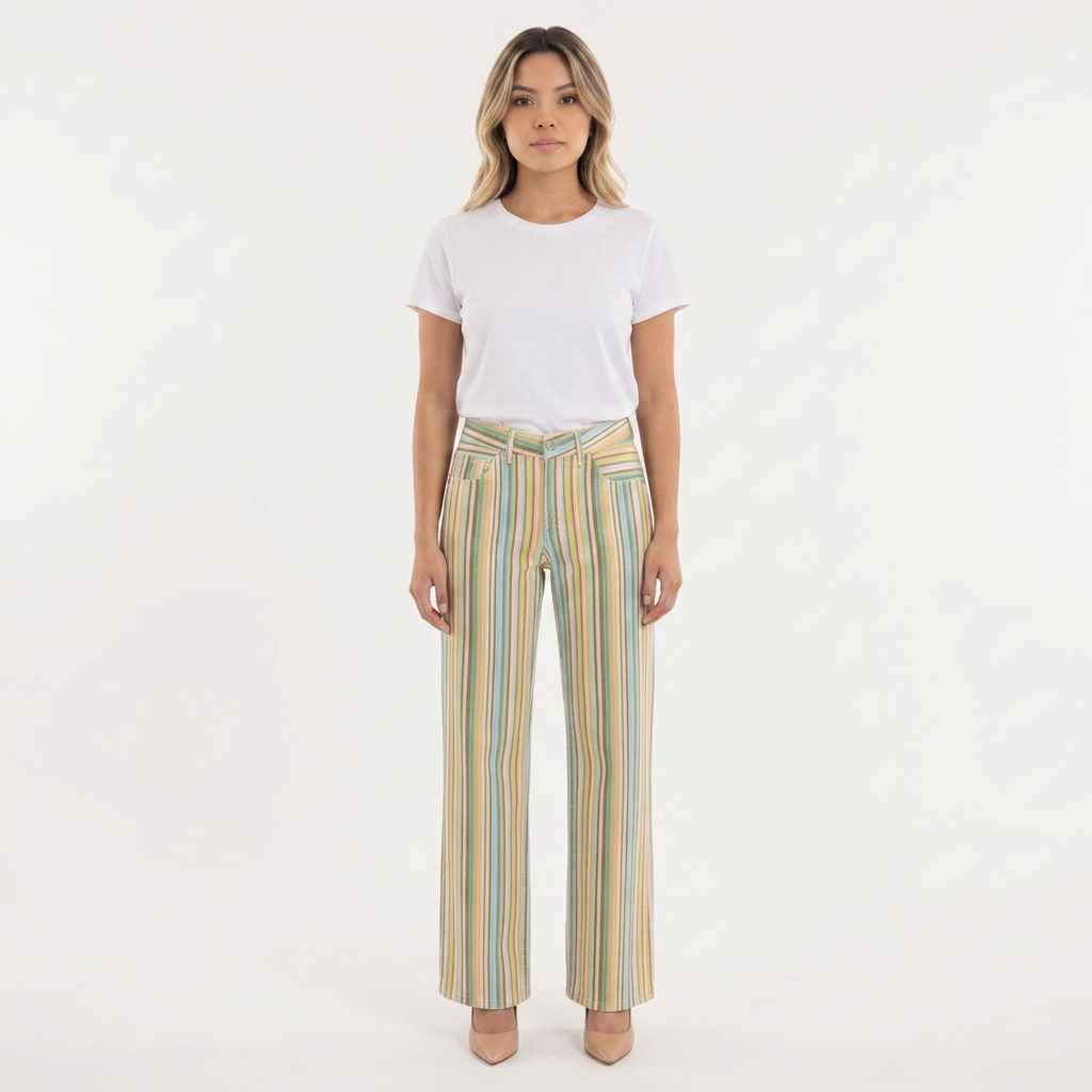Pantalon à rayures multicolores et coupe droite