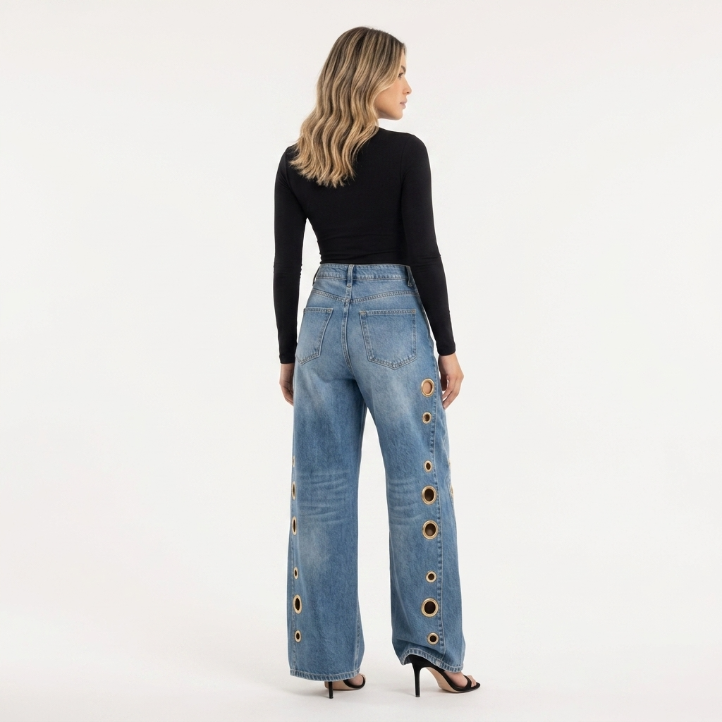 Pantalon baggy à œillets métalliques