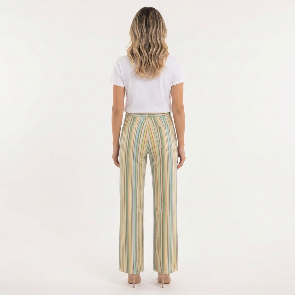 Pantalon à rayures multicolores et coupe droite