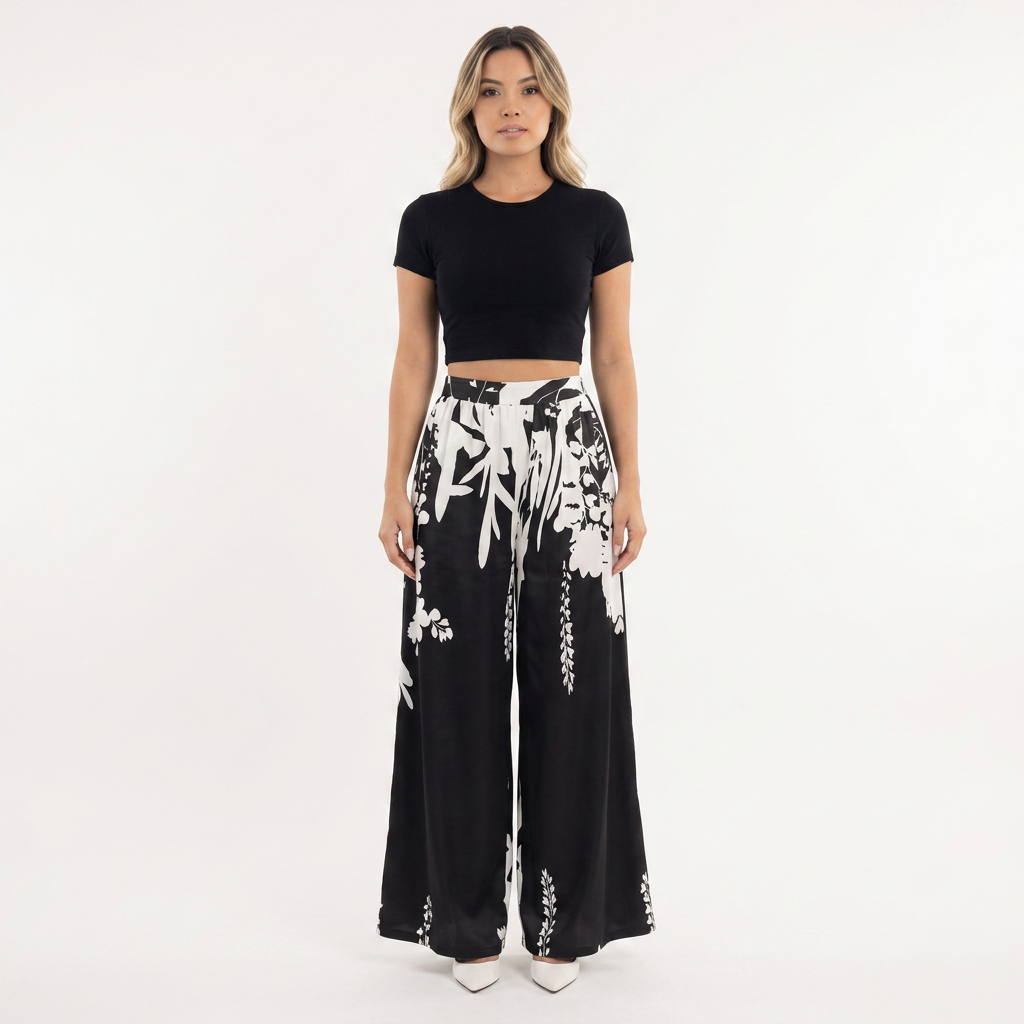 Pantalon palazzo à imprimé botanique