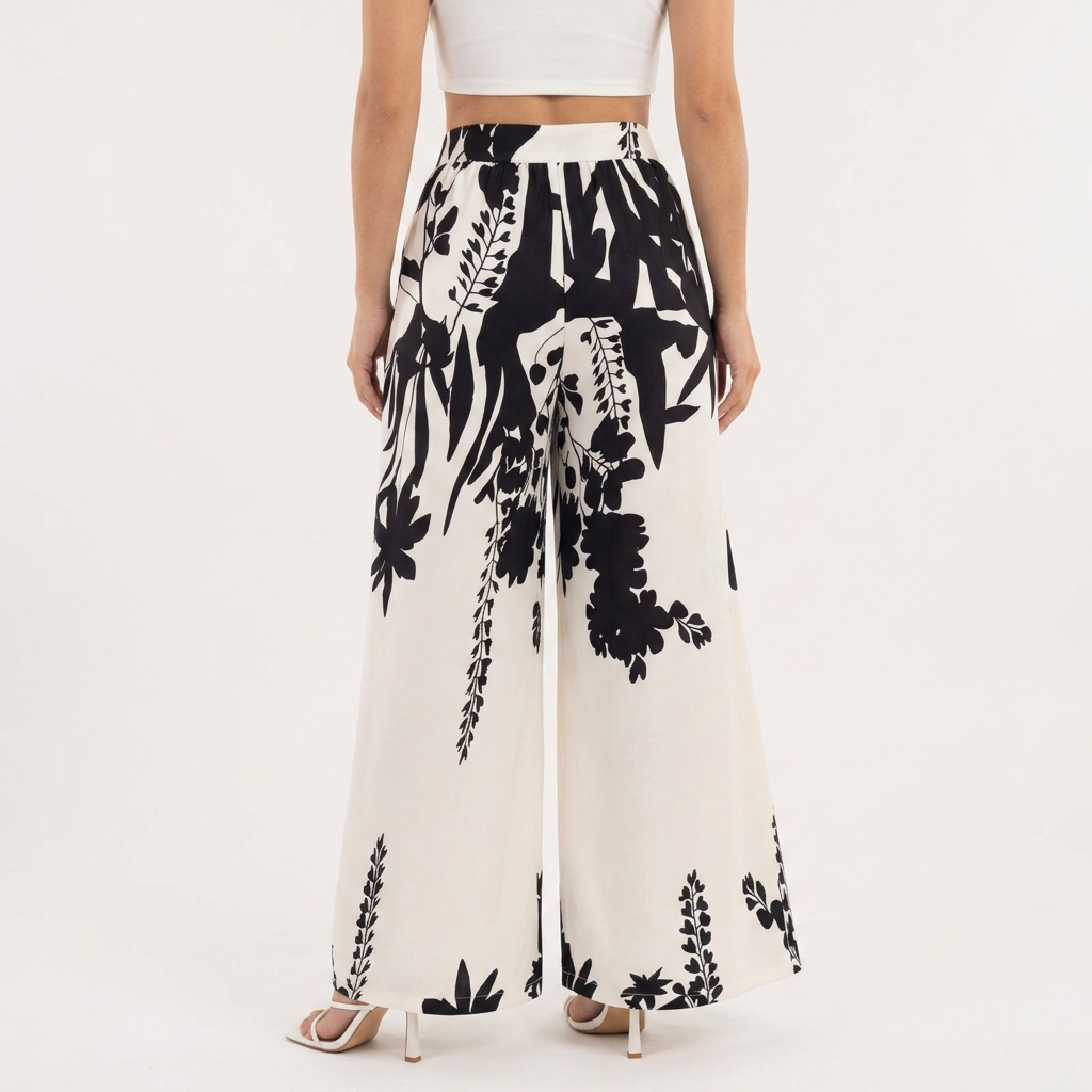 Pantalon palazzo à imprimé botanique