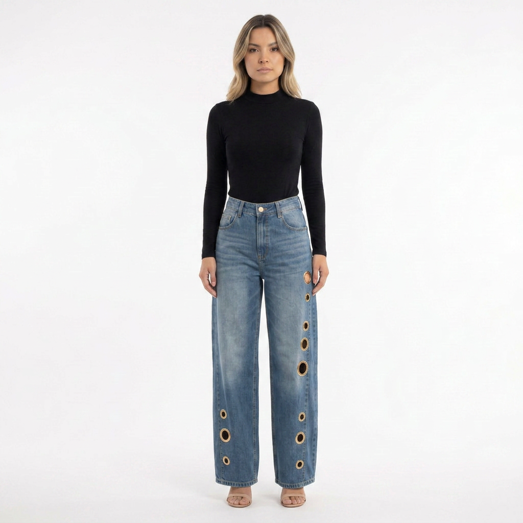 Pantalon baggy à œillets métalliques