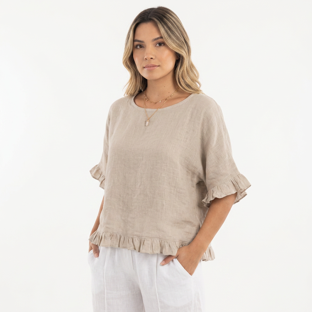 Blouse en lin à bas effiloché