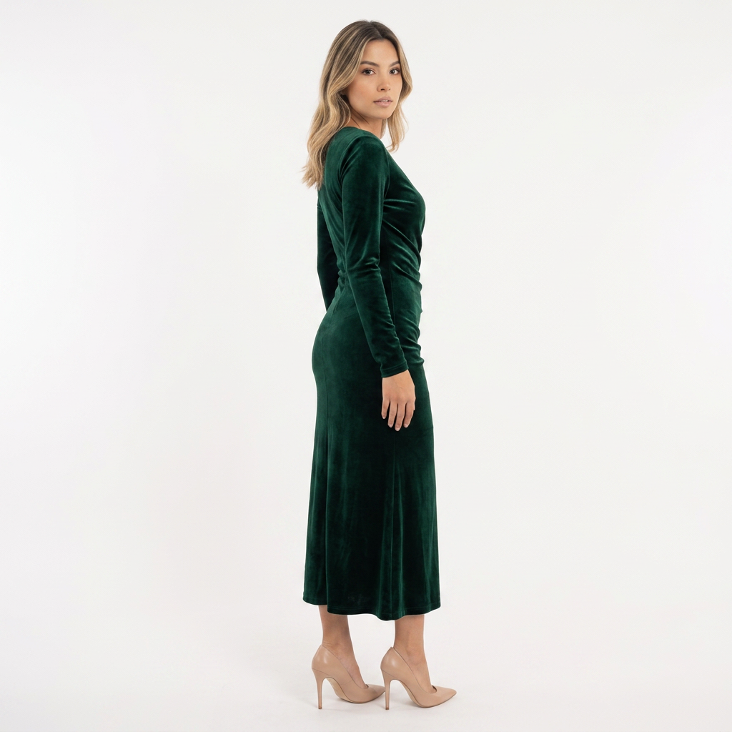 Robe midi en velours à drapé sur la taille