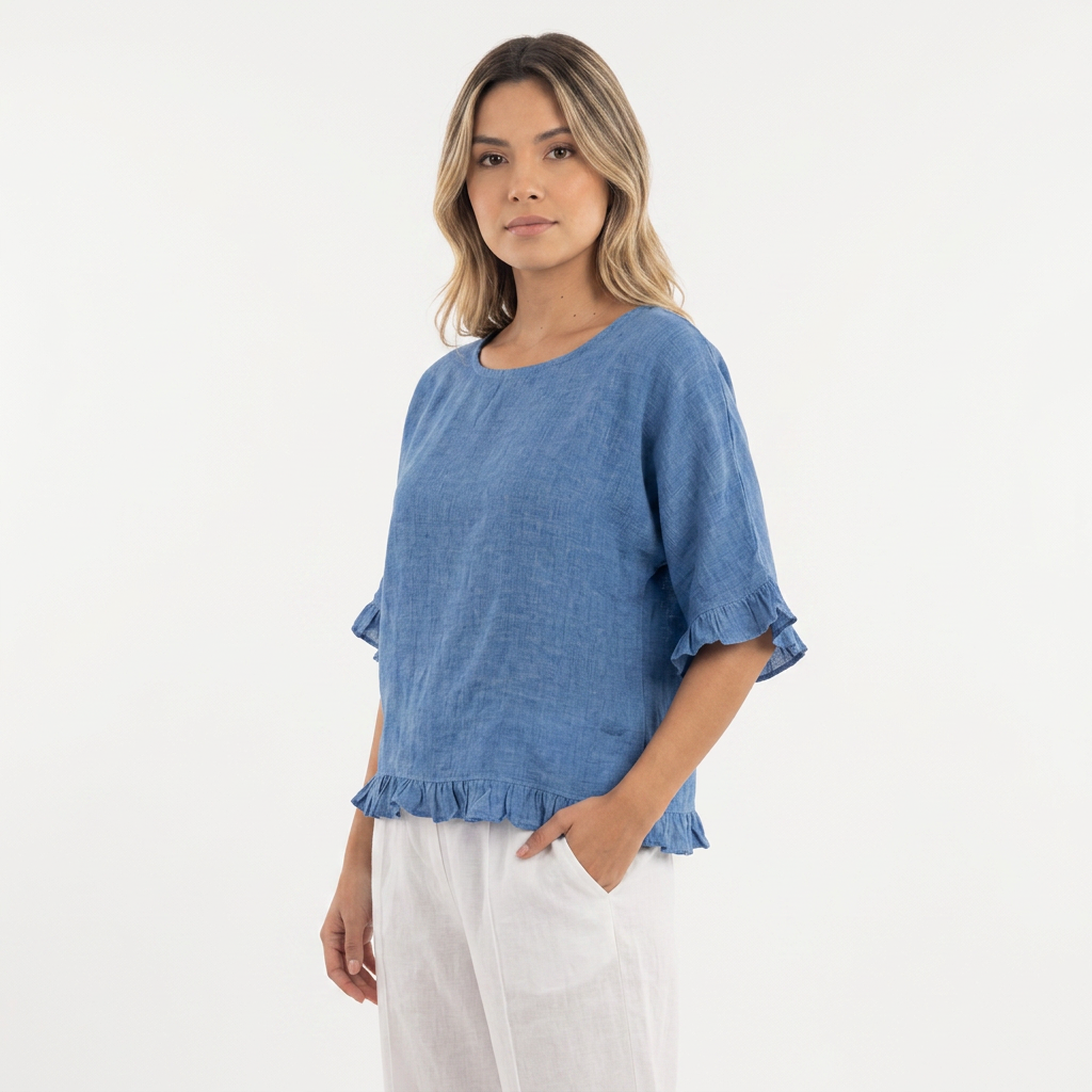 Blouse en lin à bas effiloché