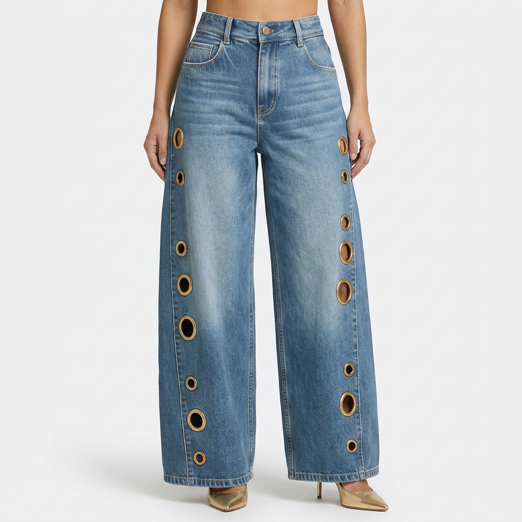 Pantalon baggy à œillets métalliques