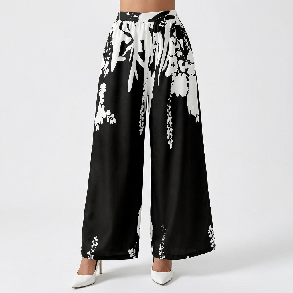 Pantalon palazzo à imprimé botanique