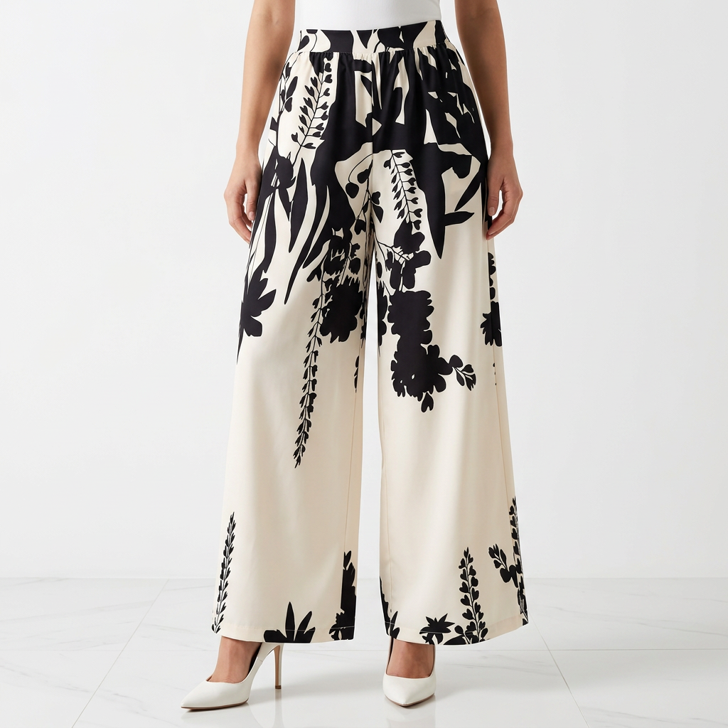 Pantalon palazzo à imprimé botanique