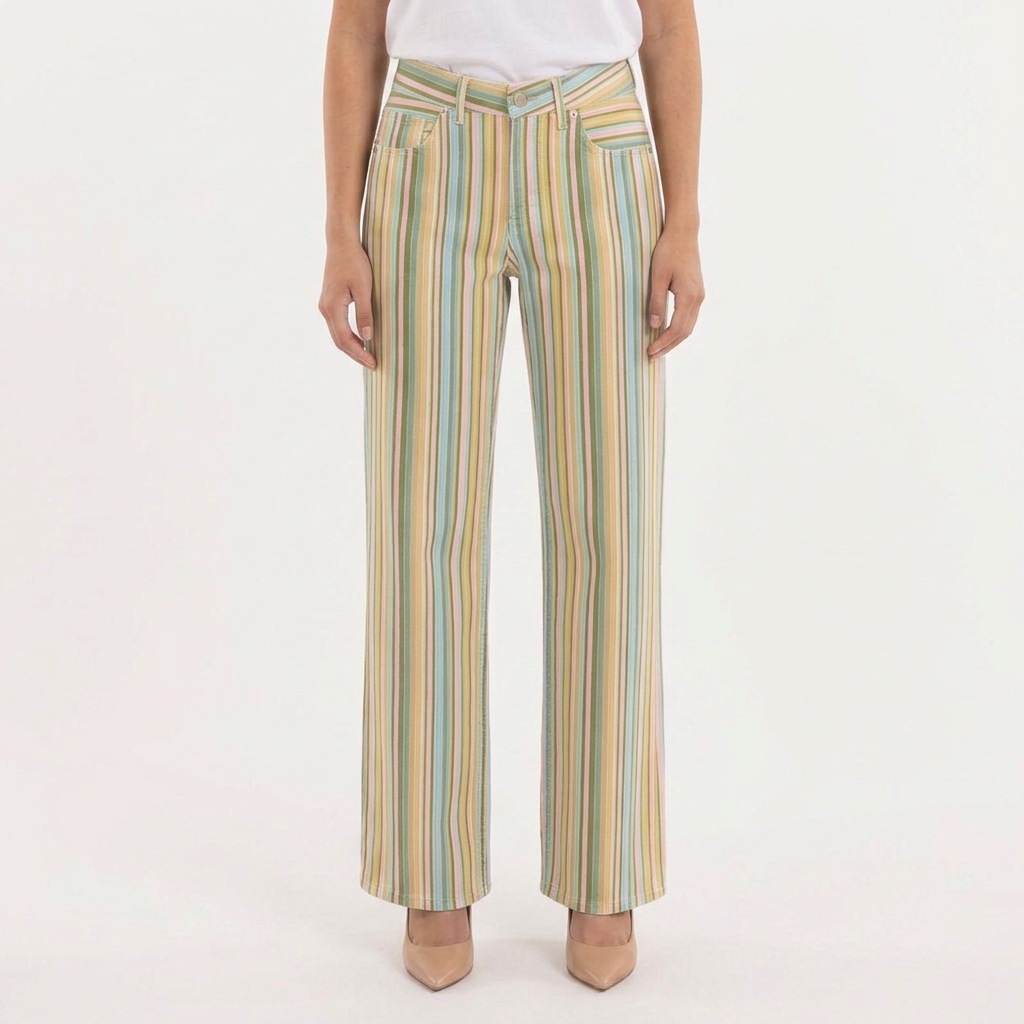 Pantalon à rayures multicolores et coupe droite
